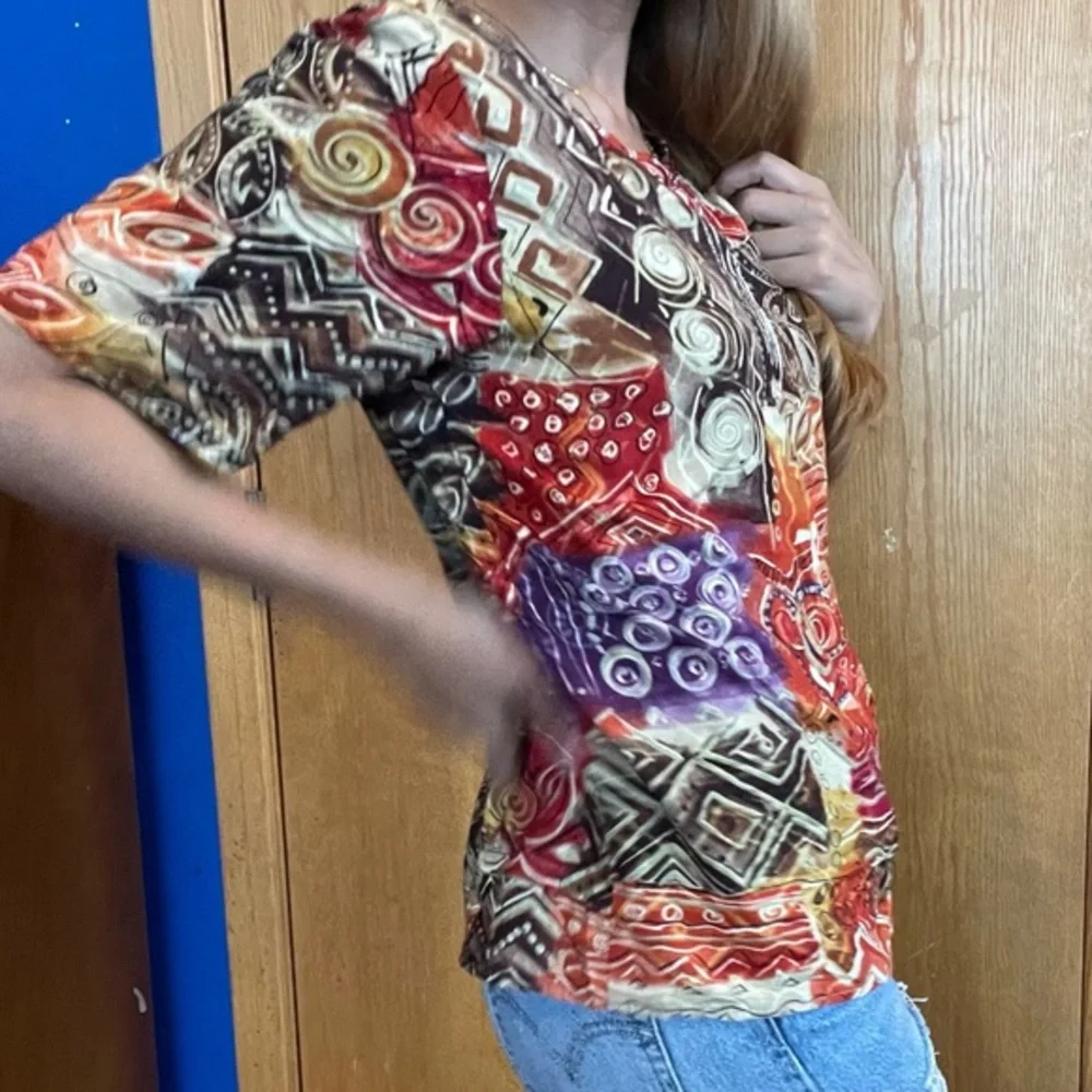 Vintage sag harbor colorful printed short sleeve top S - Picture 4 of 7